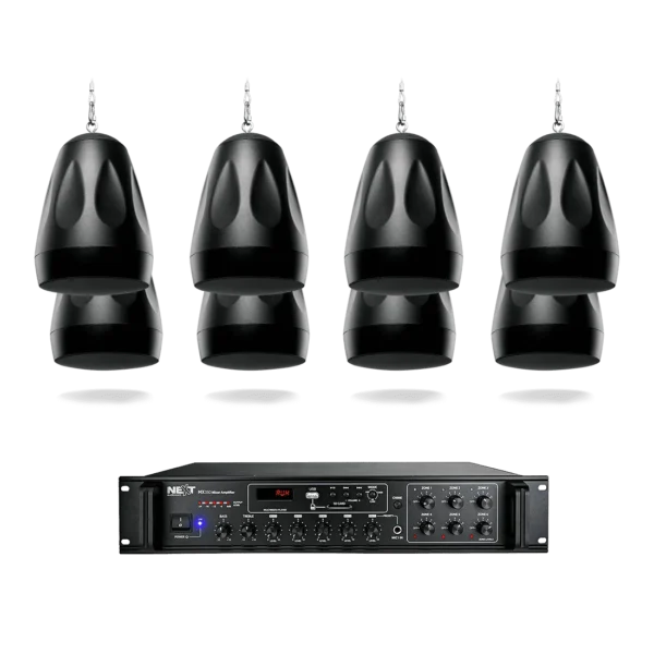 NEXT AUDIOCOM 8 x P6 6.5" PENDANT SPEAKER, BLACK [100V|8?] MX350 6-ZONE MIXER AMPLIFIER, 350W