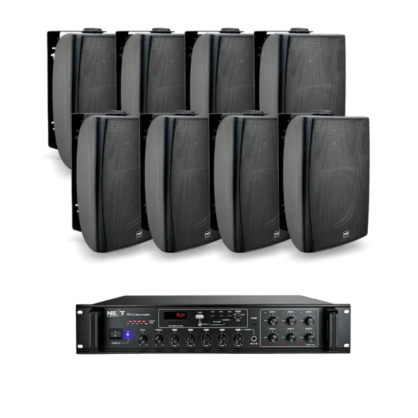 NEXT AUDIOCOM 8 x W6 6.5" PASSIVE SPEAKER, BLACK (PAIR) [100V|8?] MX350 6-ZONE MIXER AMPLIFIER, 350W [100V|8?]