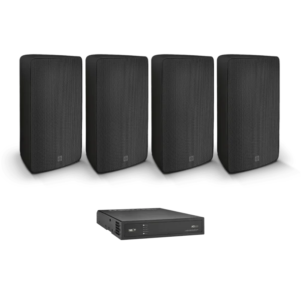 NEXT AUDIOCOM 4 X T8 8" IP65 SPEAKER,BLACK [100V|16?] AD500 4-CHANNEL AMPLIFIER WITH DSP [100V|8?]