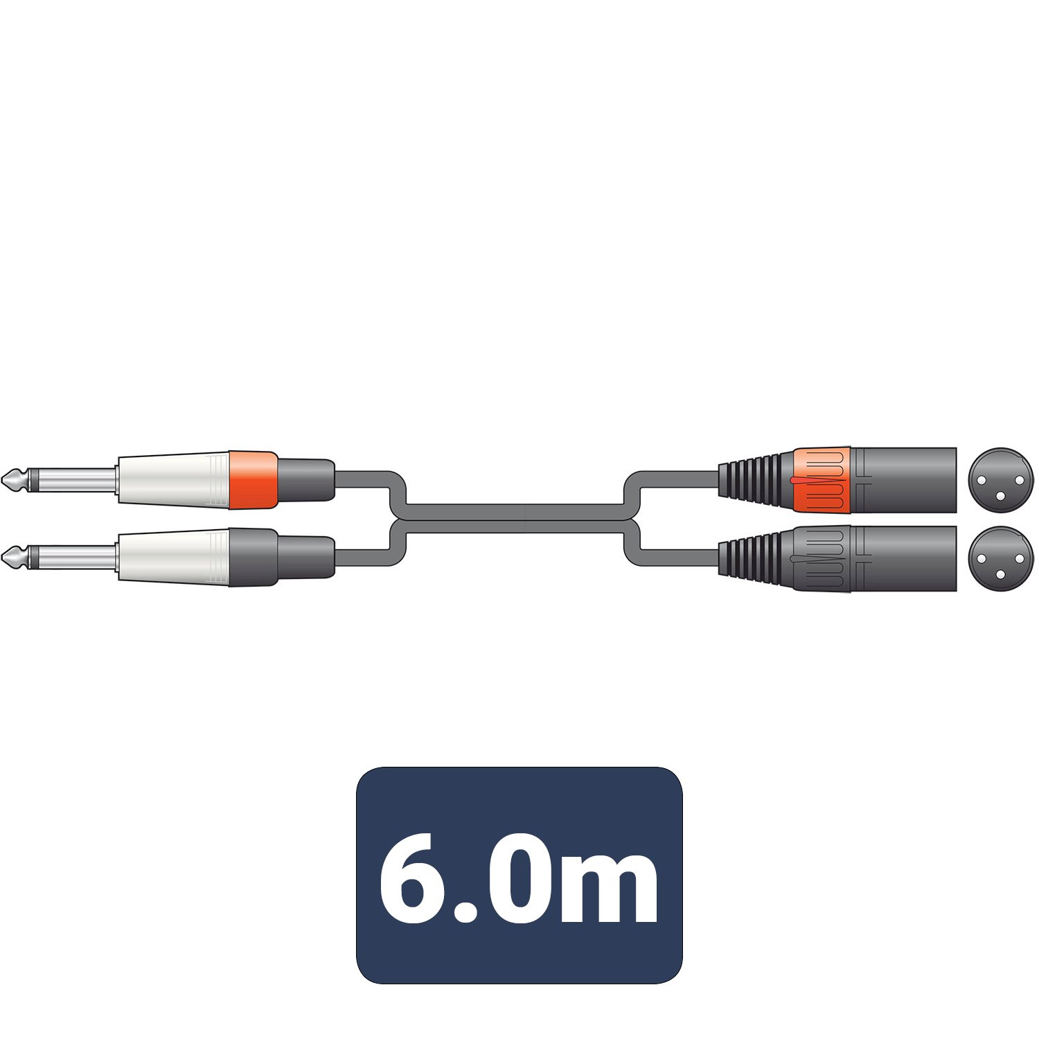 Citronic Classic Audio Leads 2 x 6.3mm Mono Jack Plugs -  2 x XLR Male 26J-2XM600