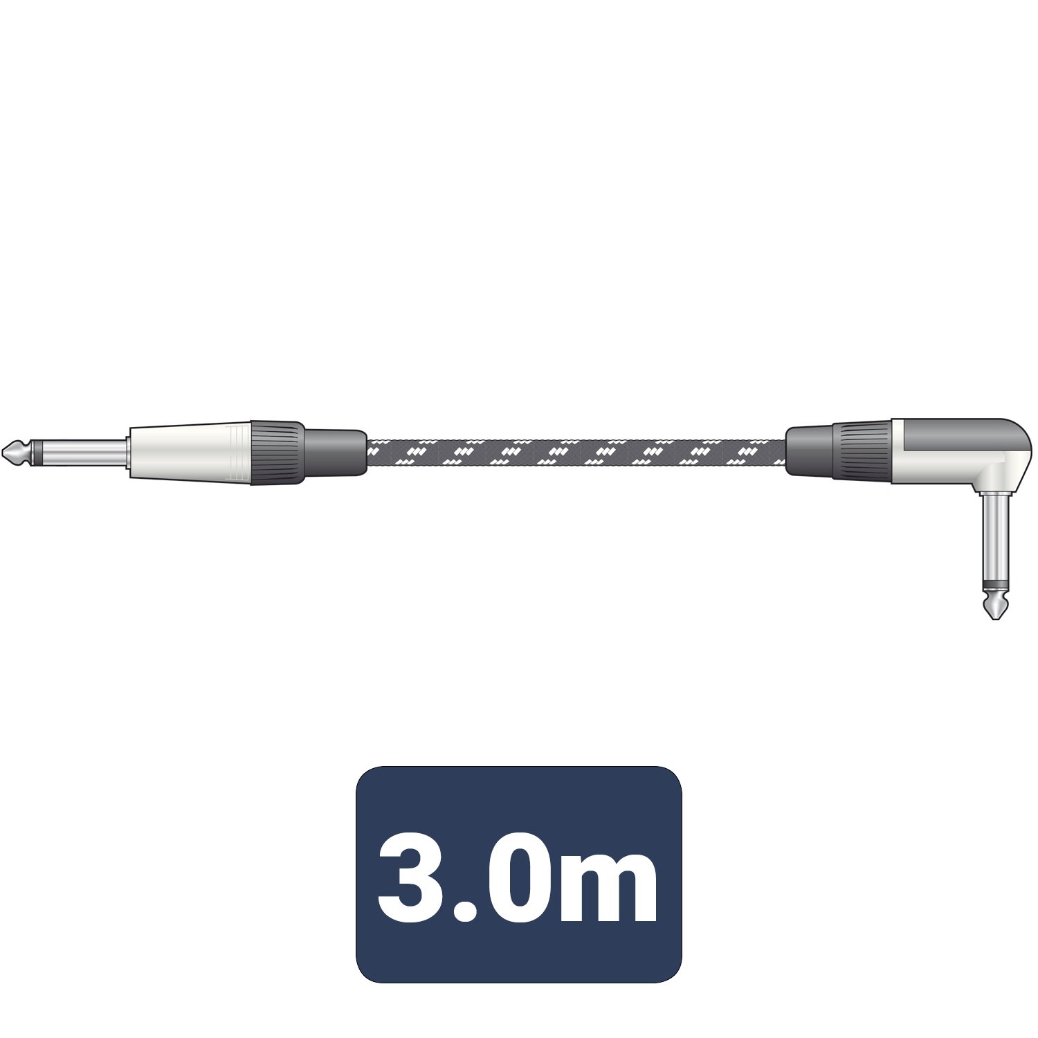 Citronic Classic Retro Braided Guitar Leads 6.3mm Right Angled Mono Jack Plug - 6.3mm Mono Jack Plug