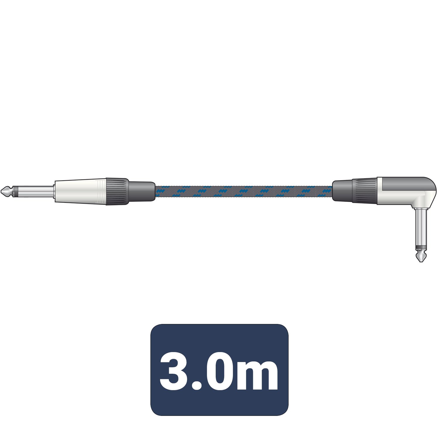 Citronic Classic Retro Braided Guitar Leads 6.3mm Right Angled Mono Jack Plug - 6.3mm Mono Jack Plug