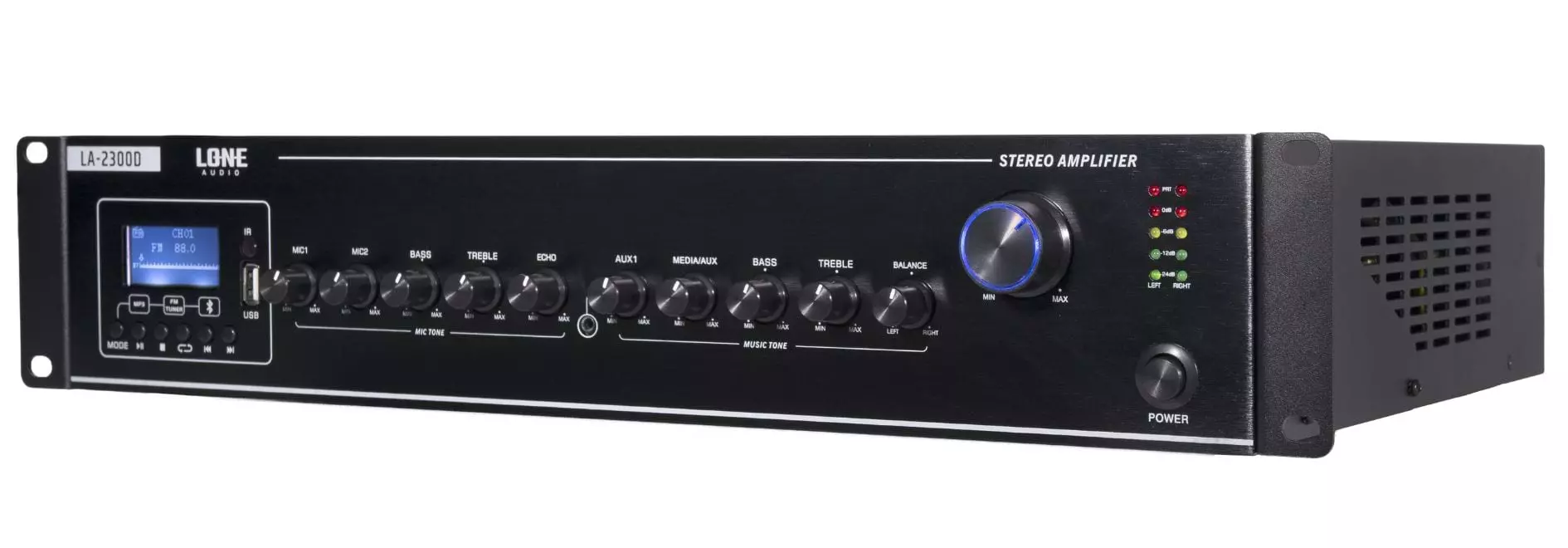 Lone Audio LA 2300D 2 x 300W Class D Multimedia Mixing Amplifier 8 Ohms Bluetooth PA Amp with USB FM Lone Audio LA 2300D 2 x 300W Class D Multimedia Mixing Amplifier 8 Ohms Bluetooth PA Amp with USB FM