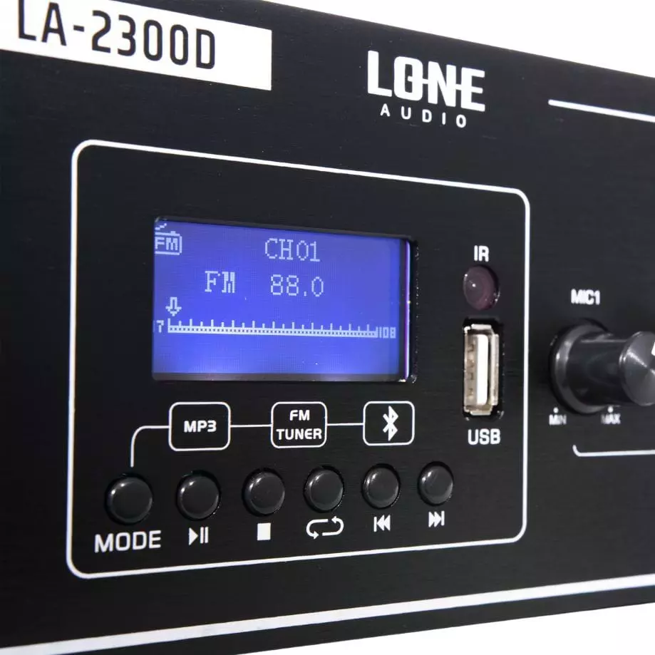 Lone Audio LA 2300D 2 x 300W Class D Multimedia Mixing Amplifier 8 Ohms Bluetooth PA Amp with USB FM Lone Audio LA 2300D 2 x 300W Class D Multimedia Mixing Amplifier 8 Ohms Bluetooth PA Amp with USB FM