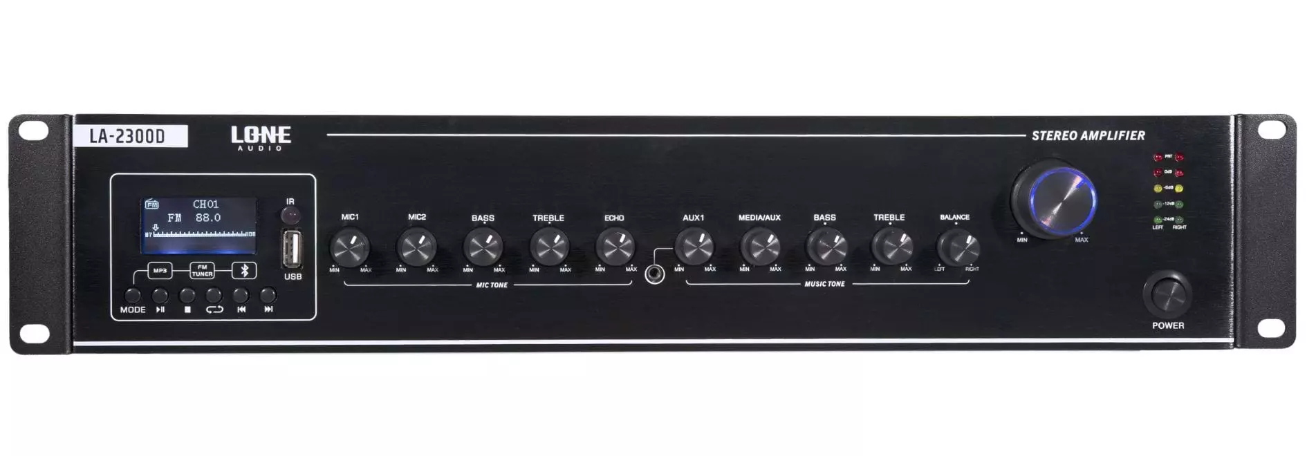 Lone Audio LA 2300D 2 x 300W Class D Multimedia Mixing Amplifier 8 Ohms Bluetooth PA Amp with USB FM Lone Audio LA 2300D 2 x 300W Class D Multimedia Mixing Amplifier 8 Ohms Bluetooth PA Amp with USB FM