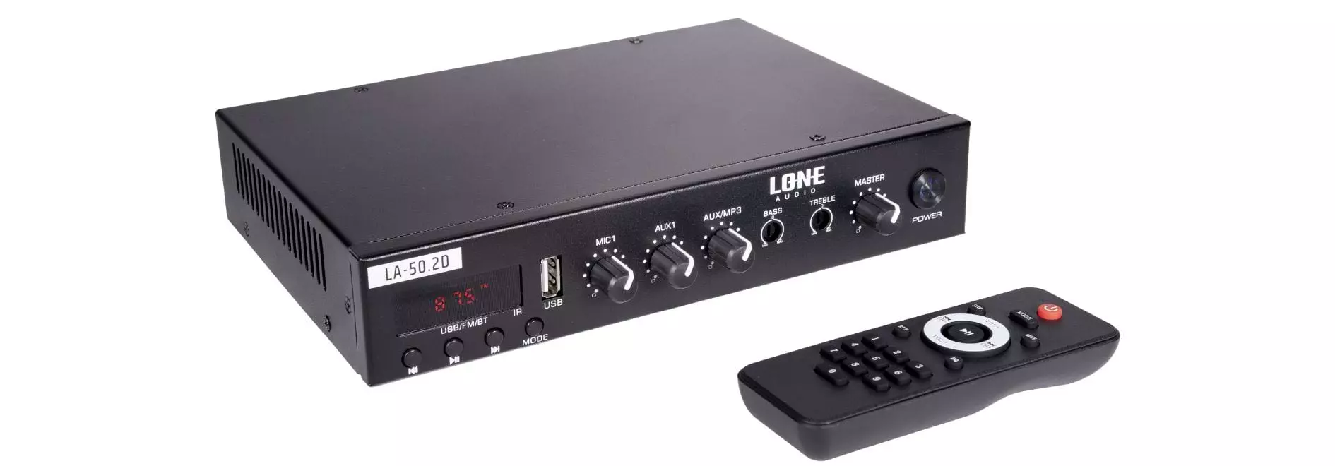 Lone Audio LA 50.2D 2 x 50W Class D Stereo Mixer Amplifier 4 Ohms Bluetooth Multimedia PA Amp with USB FM Lone Audio LA 50.2D 2 x 50W Class D Stereo Mixer Amplifier 4 Ohms Bluetooth Multimedia PA Amp with USB FM