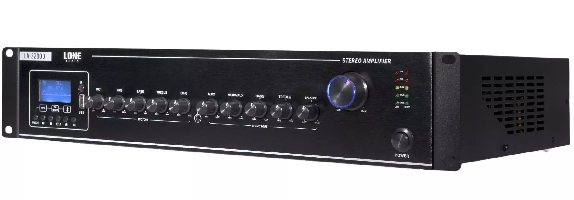 Lone Audio LA-2200D 2 x 200W Class D Multimedia Mixing Amplifier – 4/8 Ohms Bluetooth PA Amp with USB/FM Lone Audio LA-2200D 2 x 200W Class D Multimedia Mixing Amplifier – 4/8 Ohms Bluetooth PA Amp with USB/FM