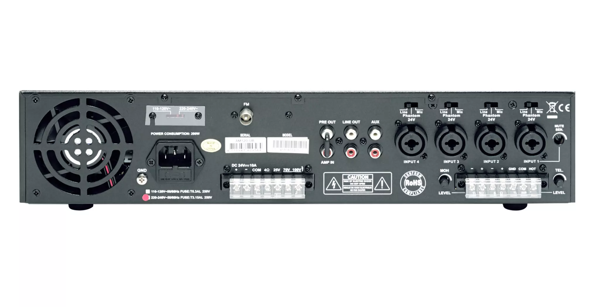 Rondson AM120UB 120W Bluetooth Amplifier Preamplifier with USB SD Recorder FM Tuner and 24V Backup Rondson AM120UB 120W Bluetooth Amplifier Preamplifier with USB SD Recorder FM Tuner and 24V Backup