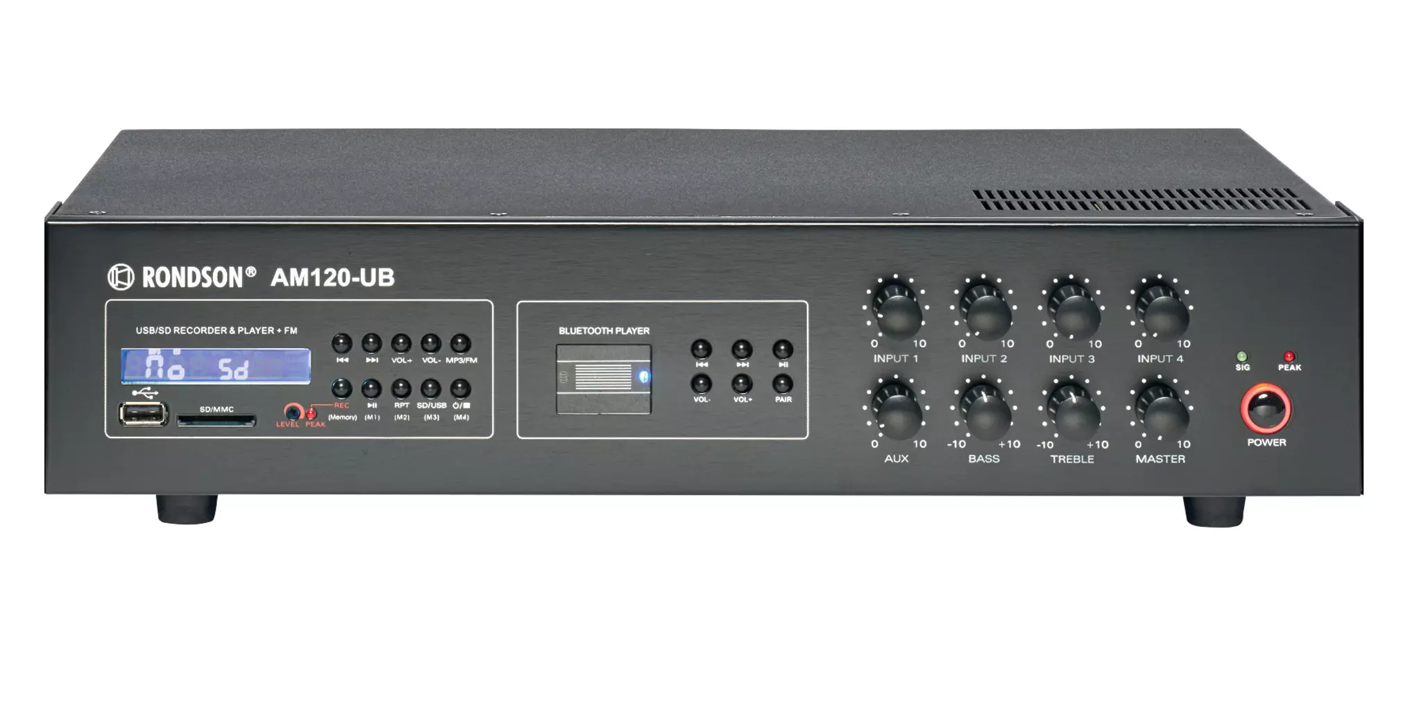 Rondson AM120UB 120W Bluetooth Amplifier Preamplifier with USB SD Recorder FM Tuner and 24V Backup Rondson AM120UB 120W Bluetooth Amplifier Preamplifier with USB SD Recorder FM Tuner and 24V Backup