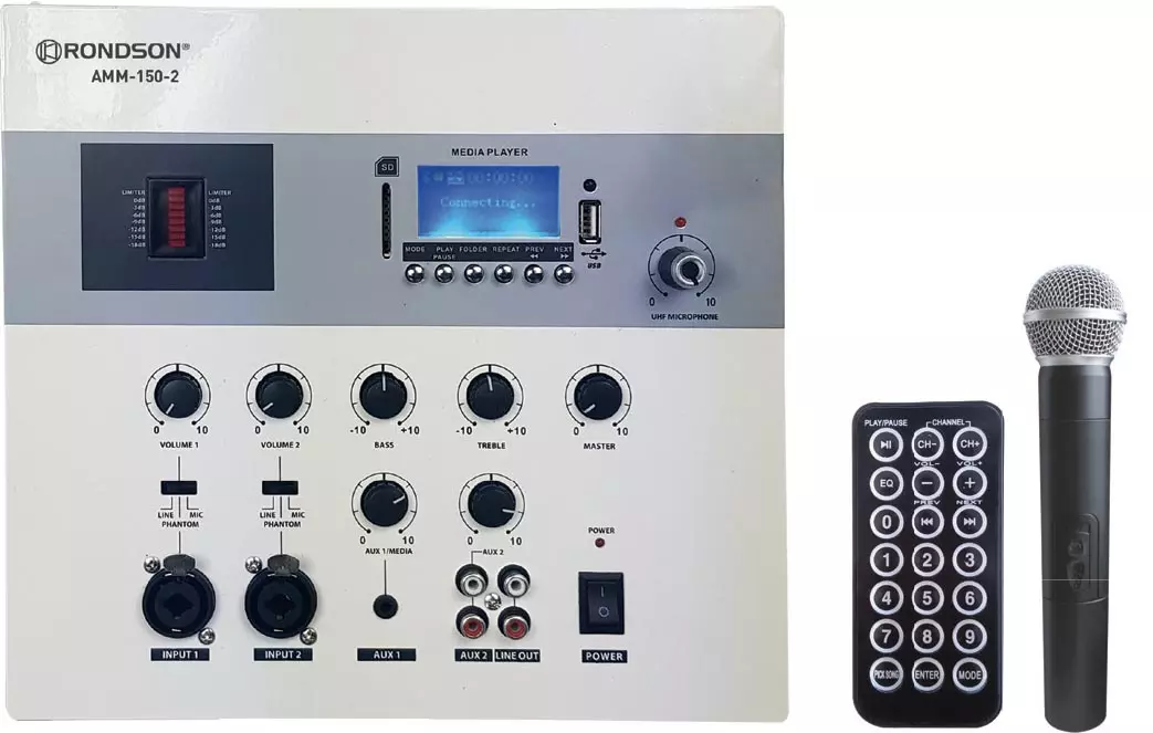 Rondson AMM1502 150W Wall Mounted Amplifier Preamplifier with Bluetooth USB SD and Handheld Mic Rondson AMM1502 150W Wall Mounted Amplifier Preamplifier with Bluetooth USB SD and Handheld Mic