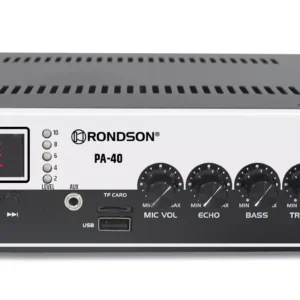Volume Music Solutions Rondson PA40 40W Mixer Amplifier with Bluetooth USB SD FM Tuner and 12V 24V DC Backup