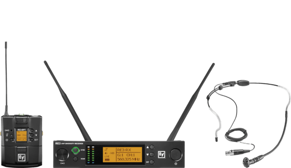 Electro-voice RE3-BPHW UHF Wireless Set Containing the HW3 Supercardioid Headworn Microphone