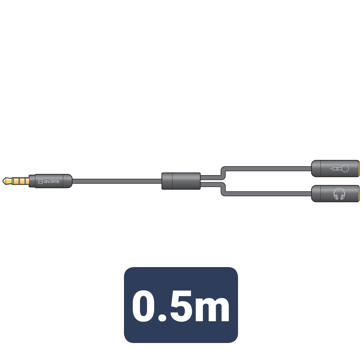 Volume Music Solutions Precision Splitter Lead - 3.5mm Stereo Jack Plug to Headphone and Microphone Jack Sockets