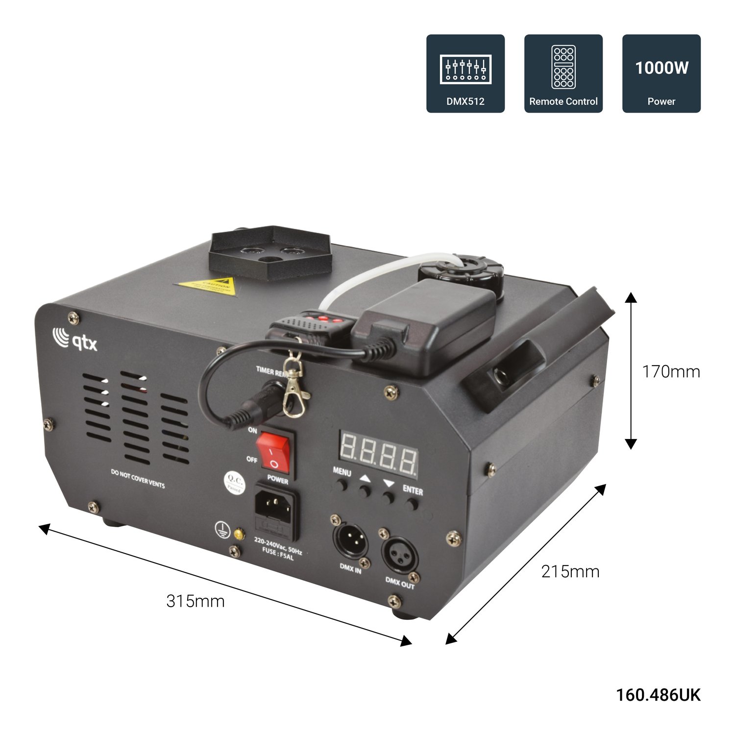 Volume Music Solutions QTX FLARE-1000: Vertical LED Fog Machine 1000W FLARE-1000